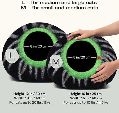 MEOWFIA Cat Cave – Premium Felt Cat Bed for Indoor Cats, Handmade 100% Merino Wool, Cat (Medium, Shining Tiger)