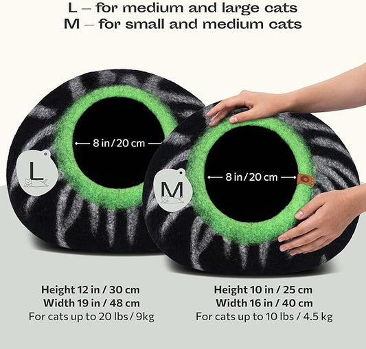 MEOWFIA Cat Cave – Premium Felt Cat Bed for Indoor Cats, Handmade 100% Merino Wool, Cat (Large, Shining Tiger)