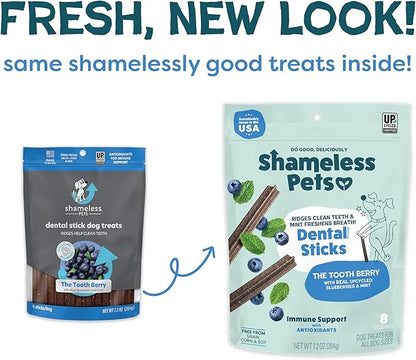 Shameless Pets Dental Chews for Dogs, Variety (3-Pack) - Natural Dog Teeth Cleaning Treats with Fresh Breath Benefits | Grain-Free Dental Sticks for Small, Medium & Large Dogs