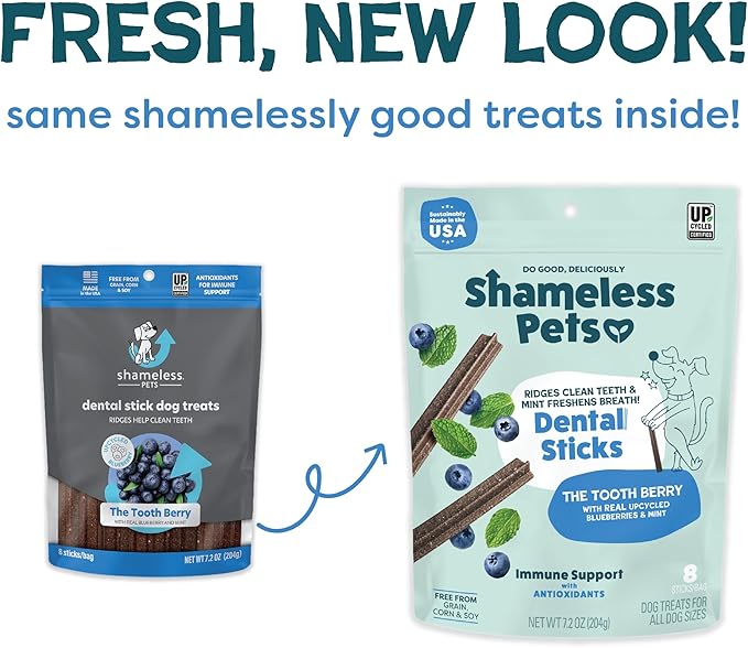 Shameless Pets Dental Chews for Dogs, Variety (4-Pack) - Natural Dog Teeth Cleaning Treats with Fresh Breath Benefits | Grain-Free Dental Sticks for Small, Medium & Large Dogs