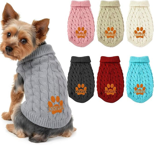 Personalized Dog Cat Sweater for Winter, Custom Embroidered Name Christmas Pet Sweater Gifts for Puppy Small Medium Dog, Winter Clothes Pullover for Dogs Cats Knit Sweaters