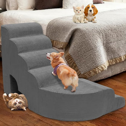 6 Tier Dog Stairs/Steps for High Bed, 27.5”H Non-Slip Pet Stairs Adjust to Left Side of Bed, Pet Steps for Puppies, Old Pets, and Injured Dogs, Gray