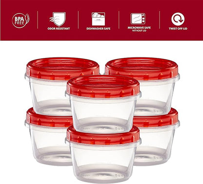 (16 Ounce 10 Pack) Twist cap Containers Clear Bottom With Red Top Screw on Lids Twist Top Food Storage Freezer Containers