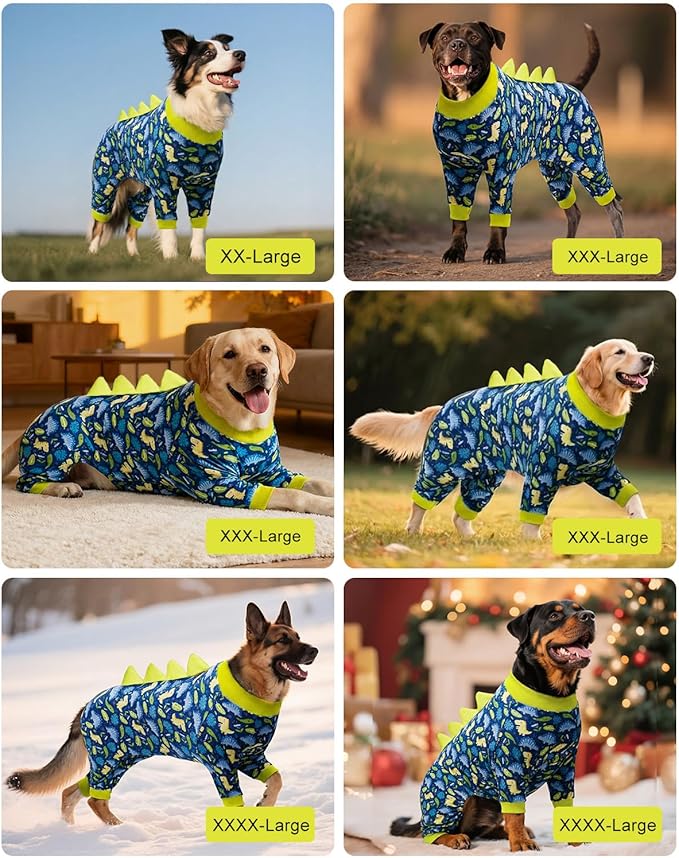 CuteBone Dinosaur Costume Dog Pajamas, Stretchy Spandex Crystal Velvet Sleepwear Coat for Small Dogs, Soft & Warm Pet Outfit Clothes for Cold Weather, Cozy Pullover Design COSP10-3XL