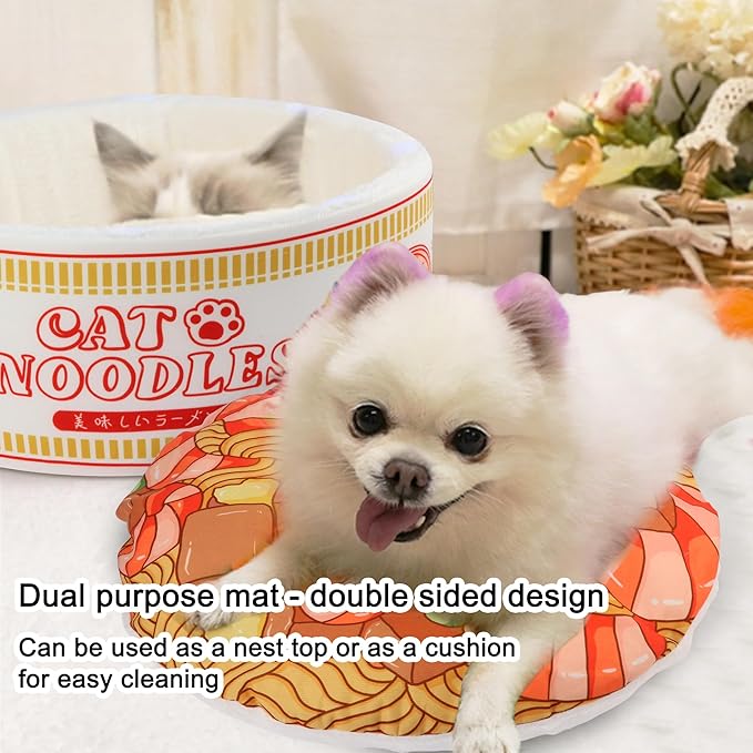 寵幸 Ramen Noodle Dog & Cat Bed,Keep Warm and Super Soft Creative Pet Nest for Indoor Cats,Removable Washable Cushion for Small Medium Large Dogs and Cats