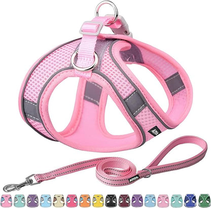 AIITLE Comfortable Dog Harness and Leash Set for Walking - Summer Step in Vest Harness,Reflective Bands, Adjustable No Pull Puppy Essentials, for Small Dogs and House Cats Pure Pink XS