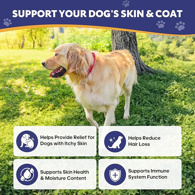 Allergy Relief Chews for Dogs Omega-3 Fish Oil Chewable Supplement with Probiotics for Itchy Skin and Hot Spots Allergies Relief, Paw Licking, Dry Skin & Coat Supplement Itching Relief Bites - 120 Ct