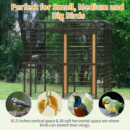 Large Bird Cage for Parakeets Outdoor Bird Aviary Parrot Cage with Perch, Walk-in Heavy Duty Birdcage for Macaws Canaries Parrots Budgie Lovebirds, Brown