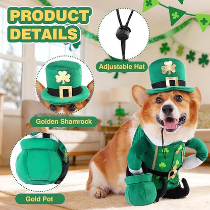 Aotiooy Leprechaun Dog Costume, St Patrick’s Day Pet Outfit with Adjustable Leprechaun Hat & Playful Gold Pot, Lucky Irish Holiday Clothes for Small Medium Large Dogs Cats Puppy
