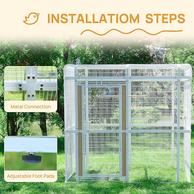 wonline 10FT Extra Large Bird Cage for Parakeets Outdoor Bird Aviary Parrot Cage with Perch, Walk-in Heavy Duty Birdcage for Macaws Canaries Parrots Budgie Lovebirds, White