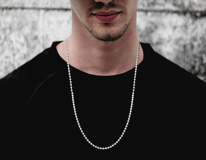 Savlano 925 Sterling Silver Italian Solid Bead Ball Dog Tag Chain Necklace Comes With Gift Box for Women & Men - Made in Italy