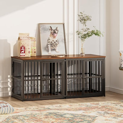 Lyromix 27'' Dog Crate Furniture with 3 Doors,Wooden Crate End Table Heavy Duty Indoor Puppy Cage for Small Dogs, Multiple Units Can be Combined, Walnut