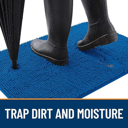 OLANLY Dog Door Mat for Muddy Paws 34x21, Absorbs Moisture and Dirt, Absorbent Non-Slip Washable Doormat, Quick Dry Chenille Mud Mat, Entry Indoor Entryway Carpet for Inside Floor, Deep Navy Blue
