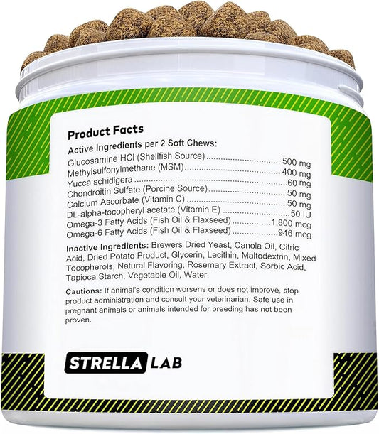 Glucosamine Treats for Dogs - Joint Supplement w/Omega-3 Fish Oil - Chondroitin, MSM - Advanced Mobility Chews - Joint Pain Relief - Hip & Joint Care - Hickory Bacon Flavor - 240 Ct - Made in USA