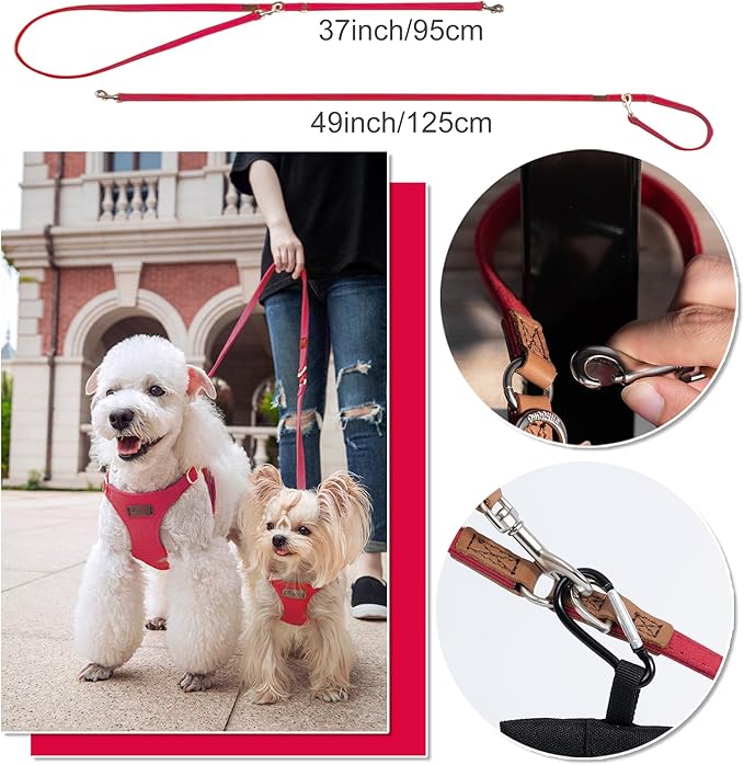 Puppytie No Pull xs Dog Harness with Multifunction Dog Leash,Soft Adjustable No Choke Escape Proof Pet Harness Vest,red-Camellia,XS