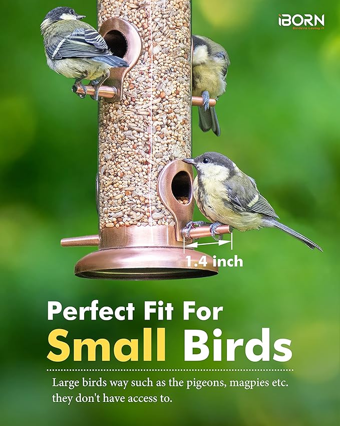 iBorn Metal Bird Feeders Metal Bird Feeder Copper for Outdoors Hanging All Copper Finishing 15 Inch 4Port(Seed is not Included)