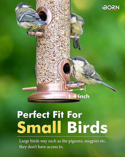 iBorn Metal Bird Feeders Metal Bird Feeder Copper for Outdoors Hanging All Copper Finishing 15 Inch 4Port(Seed is not Included)
