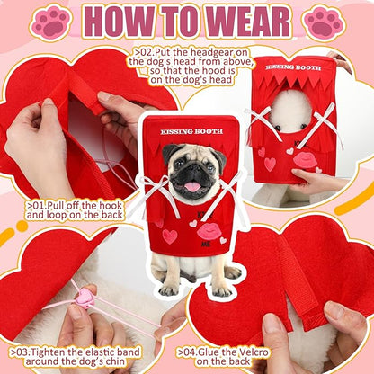 Solsew Valentine Dog Costume Kissing Booth Headpiece for Dog and Cats Cute Pup Kissing Booth Pet Headwear Costume Gift for Holiday Birthday Party(S/m)