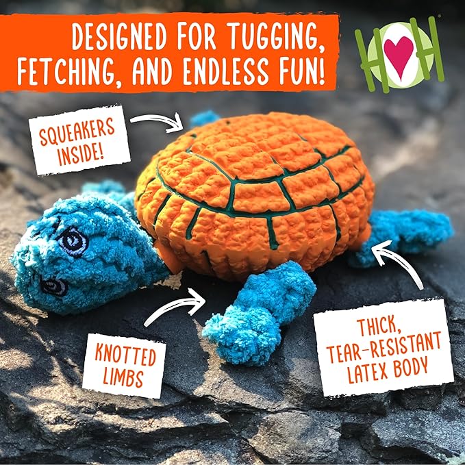HuggleHounds Huggle-Fusion Dog Toy - Dog Toys Rubber, Fuzzy Dog Toy, Puppy Essentials, Plush & Heavy Duty Latex for Small, Medium & Large Dogs, All Breeds - Dude Turtle