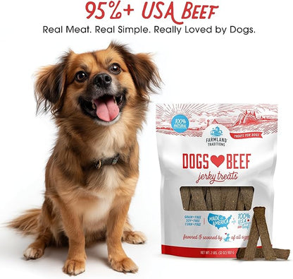 Farmland Traditions Dogs Love Beef Jerky Dog Treats, All Natural, Grain-Free, High Protein Training Treats, 2 Pound (Pack of 1) Bag