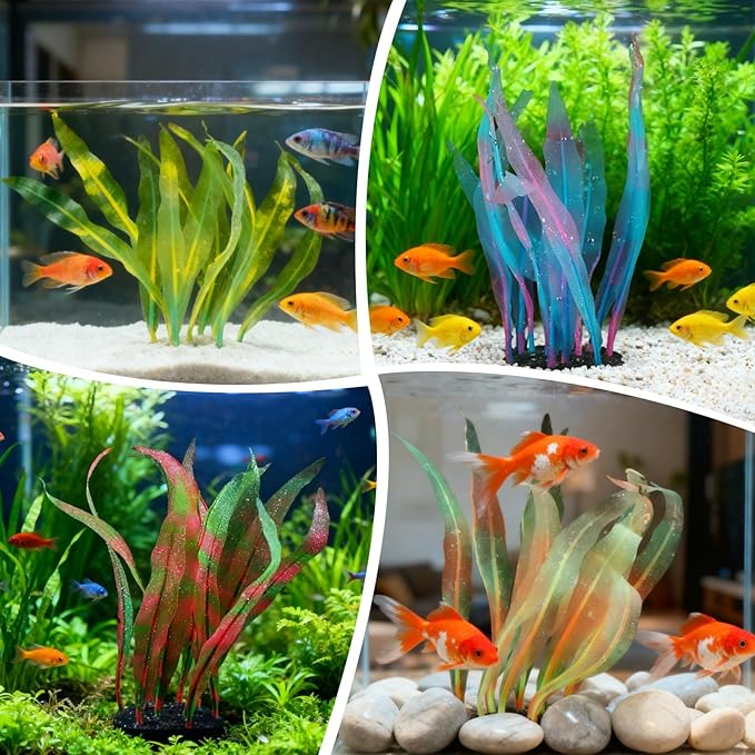 Aquarium Decoration, 7" Plastic Fish Tank Plants Artificial Silicone Glowing Kelp Aquarium Plants Ornament, (Orange, 1 Pcs), Intended for Tall Fish Tank Decor/Landscaping