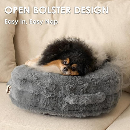 EHEYCIGA Small Dog Bed and Cat Couch - Fluffy Faux Rabbit Fur Pet Sofa with Washable Removable Cover, Waterproof and Non-Slip, 26 Inch, Grey
