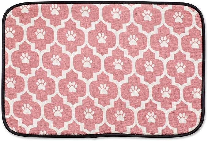 Bone Dry Machine Washable, Ultra Absorbent Pet Mat, 12x18, Rose/Off-White Lattice