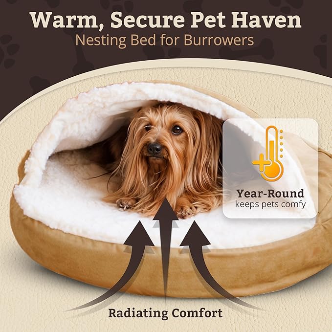 Snoozer Luxury Microsuede Cozy Cave Pet Bed, Large, Camel
