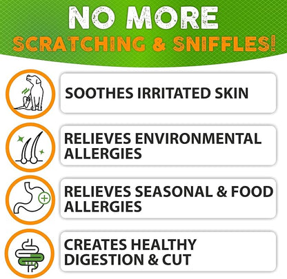 Dog Allergy Relief Chews - Dog Itch Relief - Omega 3 Fish Oil + Probiotics - Itchy Skin - Seasonal Allergies - Anti Itch Support & Hot Spots - Immune Supplement for Dogs
