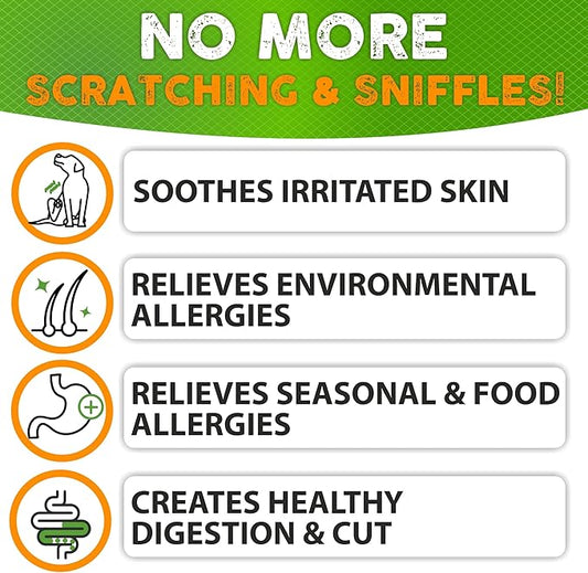 Dog Allergy Relief Chews - Dog Itch Relief - Omega 3 Fish Oil + Probiotics - Itchy Skin - Seasonal Allergies - Anti Itch Support & Hot Spots - Immune Supplement for Dogs