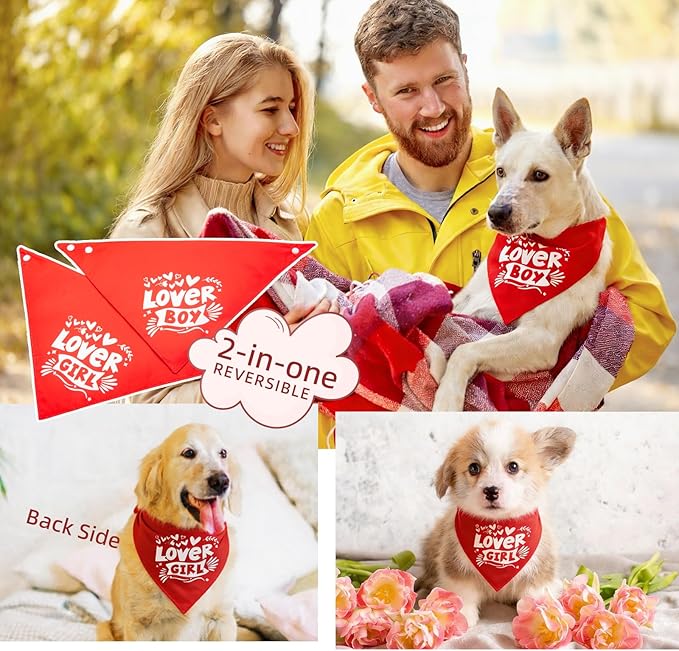 Dimidium Valentines Day Dog Bandanas 2 Pack, Love Pet Scarf for Boy & Girl Dogs, Premium Durable Fabric, Heart Bandana for Small & Medium Dogs (Medium)