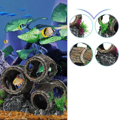 UNEAK - Aquarium Decorations Three Stacked Broken Barrels Fish Tank Decoration Ornament Landscaping Over Rocks Cave Saltwater Freshwater Small & Medium Fish Garden Pond Ornaments Resin