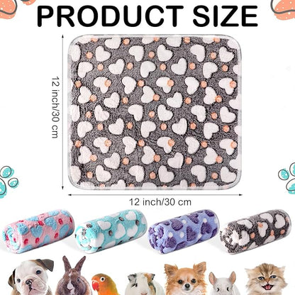 Reginary 4 Pcs Waterproof Guinea Pig Blankets Washable Small Animal Fleece Bedding Guinea Pig Cage Liners Reusable Training Pads Pet Pee Pad Sleep Mat for Hamster(Heart Pattern,12 x 12 Inch)