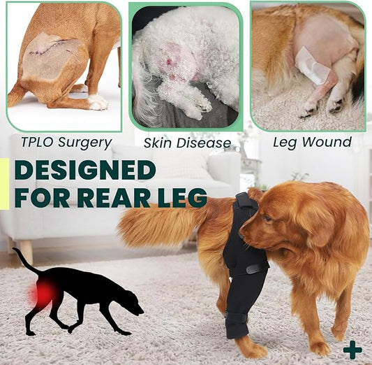 Dog Rear Leg Sleeve to Prevent Licking - Breathable Adjustable Durable Material - Single Sleeve for Back Hind Leg Wound Recovery ACL TPLO Surgery(Left-2XL)