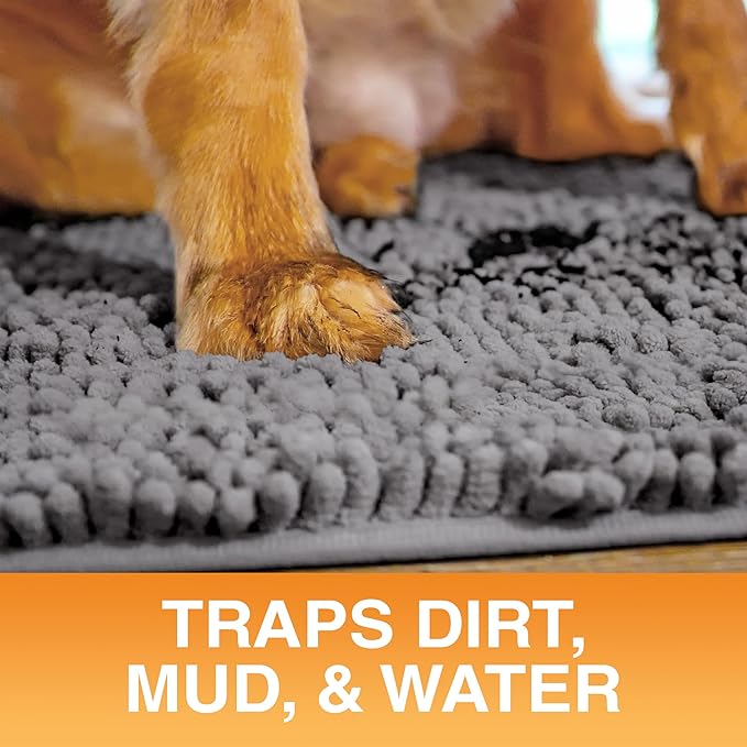 Neater Pets Chenille Dog Door Mat 24” x 17” – Super Absorbent & Quick-Dry Muddy Paws Doormat for Trapping Dirt, Water, Mud - Non-Slip & Machine Washable Pet Rugs for Entryway, Indoor Mud Mats Charcoal