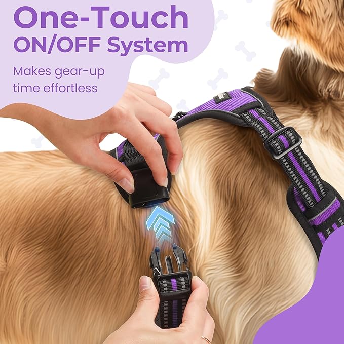 Funfox Dog Harness No Pull, Adjustable Pet Vest Harness Purple S with Handle, 2 Leash Clips for Daily Walking Easy Control, Soft Durable Reflective Comfortable for Small Sized Dogs