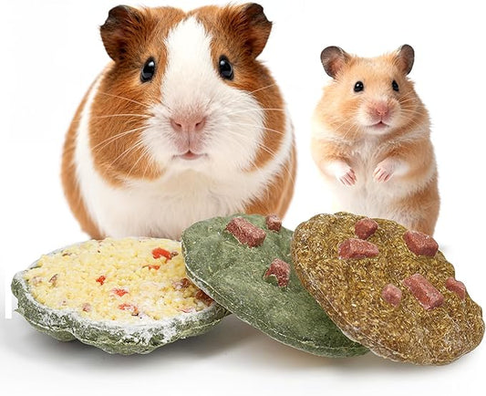 TEEWY Cookie Guinea Pig Toys, Natural Vegetables, Fruits and Timothy, Hamster Chew Toys for Teeth, Hamster Chews for Guinea Pig, Gerbil, Chinchilla and Rat, 3PCS