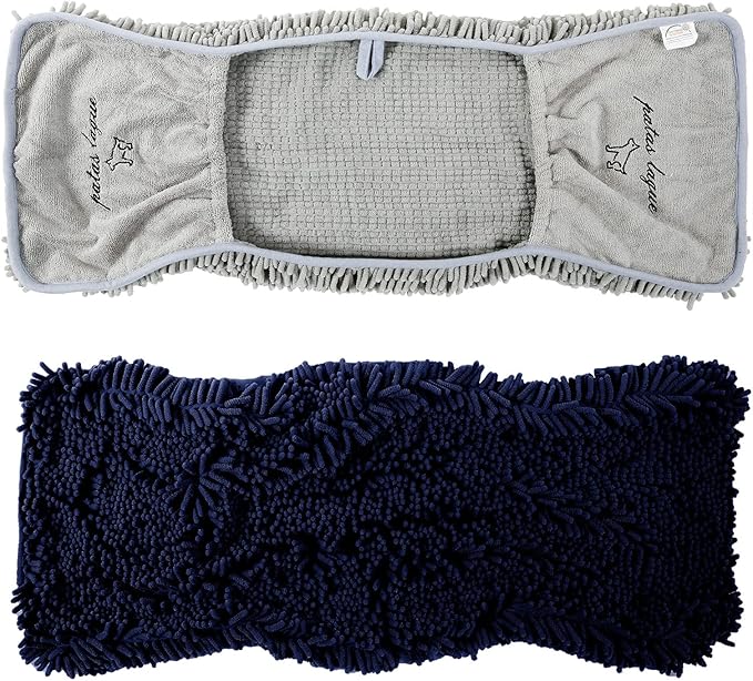 Patas Lague 2 Pack Absorbent Dog Towel for Drying Dogs Large, 35''x15'' Extra Large Microfiber Quick Drying Pet Bath Towel with Hand Pockets, Machine Washable Pet Shammy Grey NavyBlue
