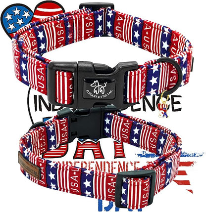Elegant little tail Independence Dog Collar, 4th of July Holiday Pet Collars Cotton Patriotic Puppy Girl or Boy Soft Pet Gift Adjustable Dog Collar for Small Medium Large Dogs