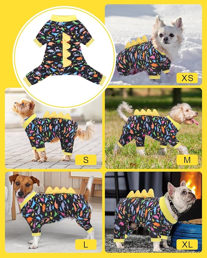 CuteBone Dinosaur Costume Dog Pajamas, Stretchy Spandex Crystal Velvet Sleepwear Coat for Small Dogs, Soft & Warm Pet Outfit Clothes for Cold Weather, Cozy Pullover Design COSP01XS