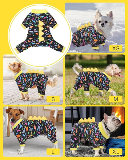 CuteBone Dinosaur Costume Dog Pajamas, Stretchy Spandex Crystal Velvet Sleepwear Coat for Small Dogs, Soft & Warm Pet Outfit Clothes for Cold Weather, Cozy Pullover Design COSP01L
