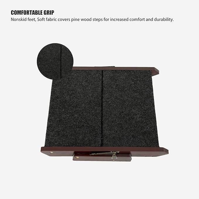 MEWANG Wooden Pet Stairs/Pet Steps - 2-in-1 Foldable Stairs & Ramp for Beds and Cars - Portable Dog/Cat Ladder Up to 110 Pounds - Great for Small and Older Animals(Brown) (Tan, 49 * 10 * 55.5, 1)