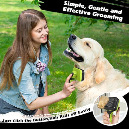 3PCS Self Cleaning Slicker Brush & Pet Grooming Rake & Bath Brush for Dogs,Cats and Horses | Double-Sided Dematting Comb & Skin Friendly Deshedding Grooming Tool (J-Green Black)