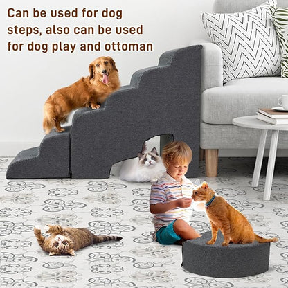 Update Stable Dog Stairs & Steps Ramps for High Beds 30 inches High Tall, LitaiL 6 Step Pet Stairs Steps for High Beds 30 inch Large Dogs, Non-Slip Dog Ramps for Small Dogs, Older Cat