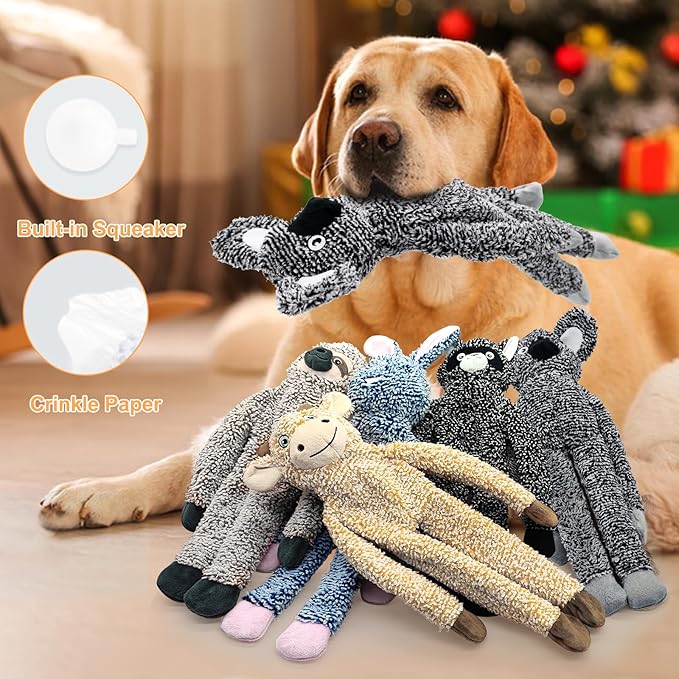 Raccoon No Stuffing Dog Toys for Large Dogs, Squeaky Crinkle Interactive Dog Animals, Plush Teething Toys to Keep Them Busy, Cute Funny Dogs Gifts for Small Medium Large Breed