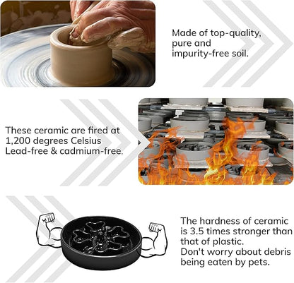 Slow Feeder,Ceramic-Slow Feeder Dog Bowls Elevated for Medium and Large Breed,2.5 Cups Slow Feed Dog Bowl with Stand,Black