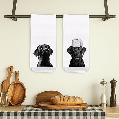Funny Black Labrador Retriever Bathroom Hand Towels, Black Lab Gifts Decorative Hand Towels for Bath Room Washroom Restroom, Dog Bathroom Decor, 16x24 Inch Set of 2