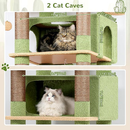 Globlazer XXL Cactus Giant Cat Tree, 83 Inch Heavy Duty Cactus Tall Cat Tower for Indoor Cats Large Adult, Multi-Level Large Cat Condo with 8 Scratching Posts, Hammock, 2 Platform, F83B, Green