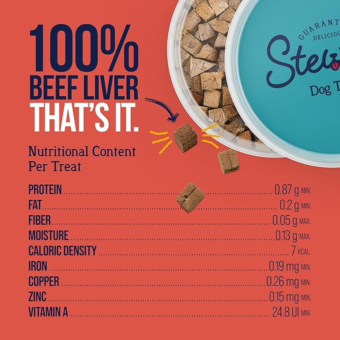 Stewart Beef Liver Dog Treats, 14 oz, ~315 Pieces, Freeze Dried Raw, Single Ingredient, 50% Protein Training Treats or Meal Topper in a Resealable Tub, Grain Free, Gluten Free