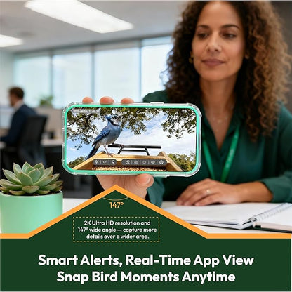 DETIKO Bird Feeder with Camera, 2K HD 147° Wide Angle, Live View, Solar Powered, IP65 Outdoor, 2.4GHz Wi-Fi, Night Vision, Motion Alerts, Local Storage, AI Bird ID 2,800+ Species, Family Sharing